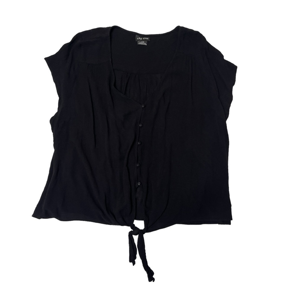 City Chic Button Down Front Tie Cap Sleeve Summer Blouse Women's 20